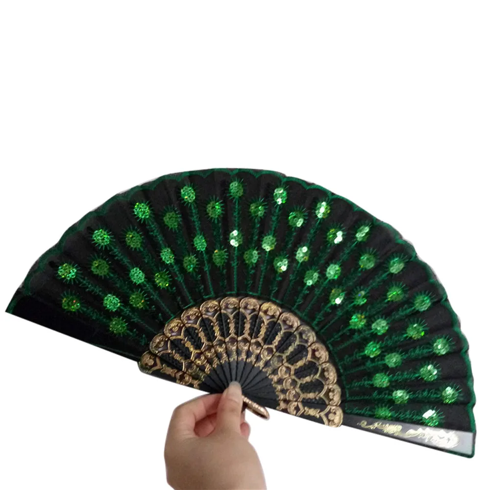 

Pattern Spanish Lace Silk Folding Hand Held Dance Fan Flower Silk Wedding Hand Fan Cool Bamboo Flower Personalized 1.338