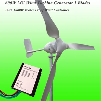 

2017 New Arrival 3 Blades Rated 600W 24V Wind Generator & Rated 1KW 24V Wind Charge Controller Wind Power Generator Kit