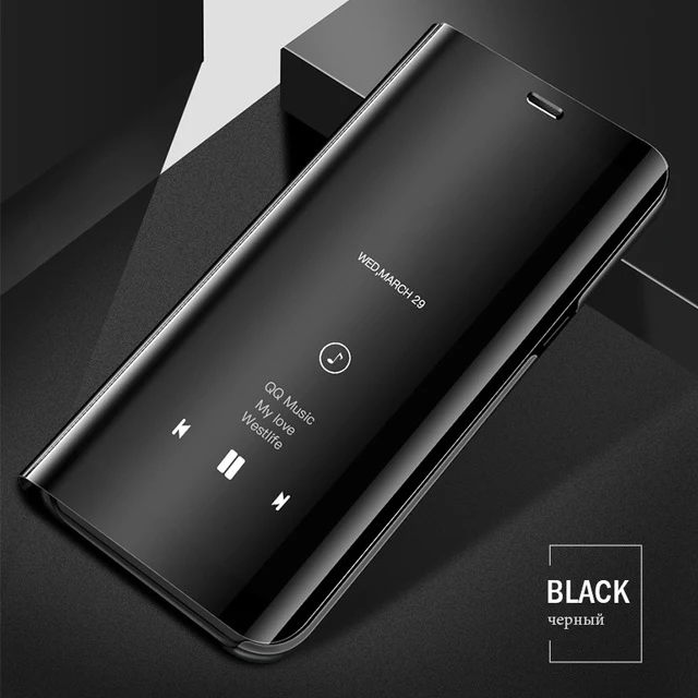 Mi rror умный флип чехол для xiaomi pocophone f1 Чехлы mi 8 a2 lite 9 se 6 max 3 play redmi note 7 6 pro 4a 6a go s2 чехол с подставкой - Цвет: Black