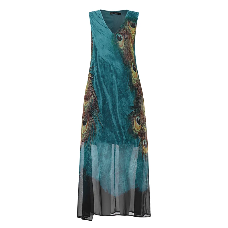 2019 الصيف فستان الشمس ZANZEA زائد حجم النساء طويل ماكسي Vestidos البوهيمي بلا أكمام سارافانات فساتين أنيقة مطبوعة رداء فام