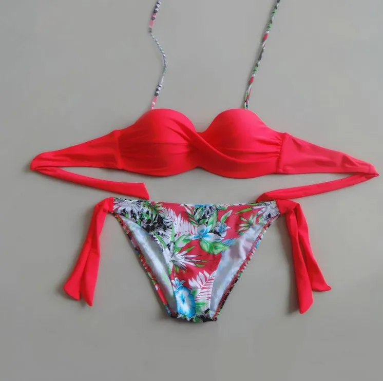 Холтер Push Up Для женщин комплект бикини бразильский пляжное платье низкая талия Купальники XL Большой Размеры купальники ванный комплект Монокини - Цвет: Красный