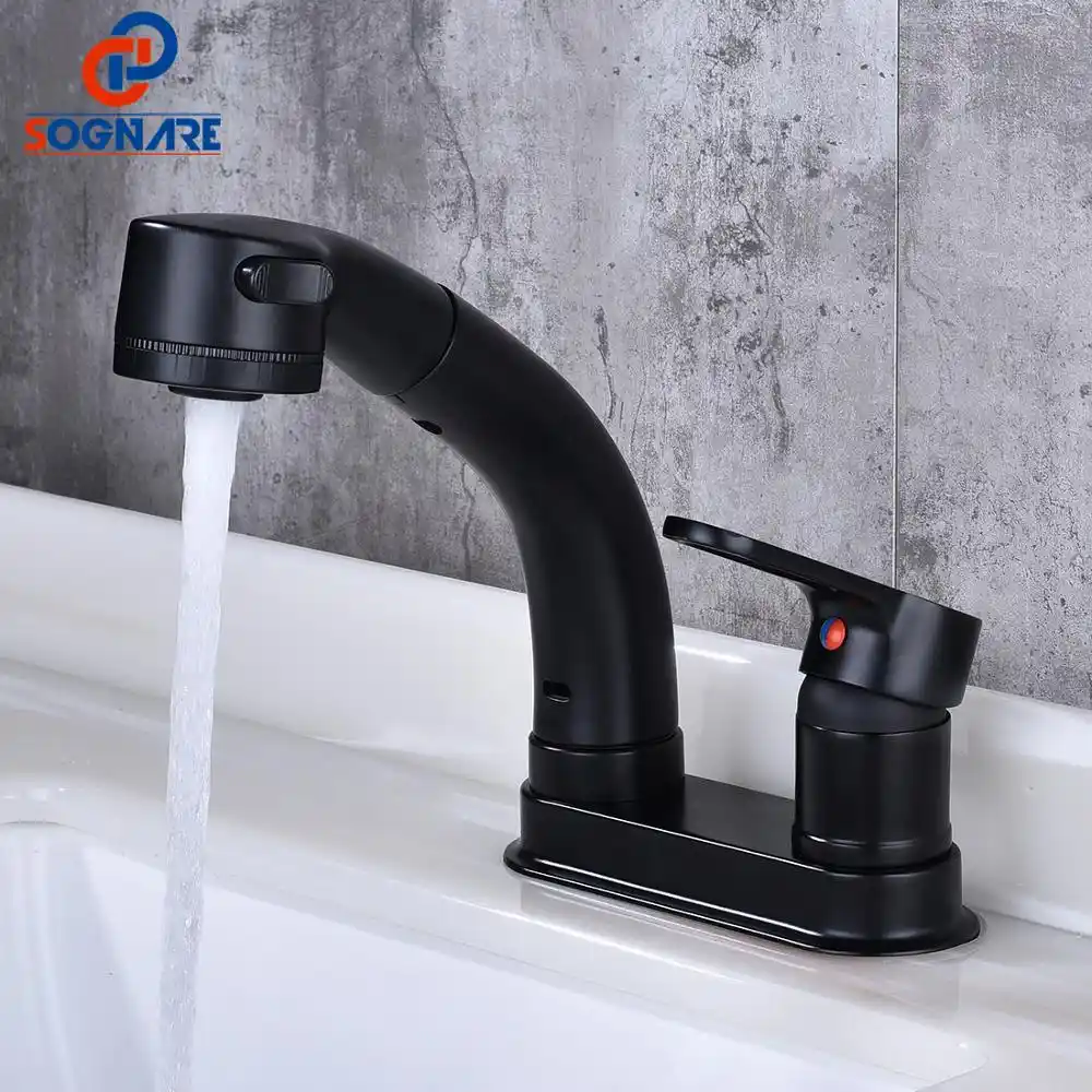 Bathroom Faucet Height Adjustable Pull Out Sink Tap Wash Basin