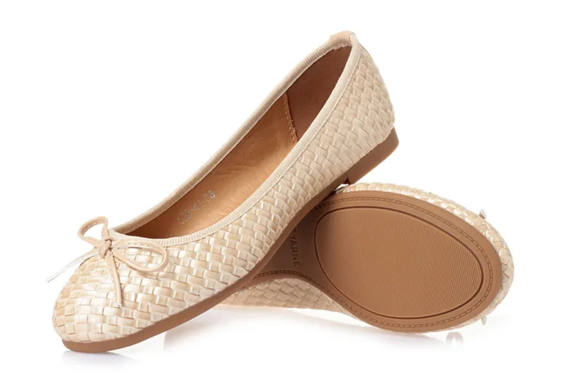 Ladies Casual Flat Shoes Spring Bowtie Flats Women Round Toe Slip-on Ballet Flats Knitted Pu Leather Ballerinas Flats For Women  (27)