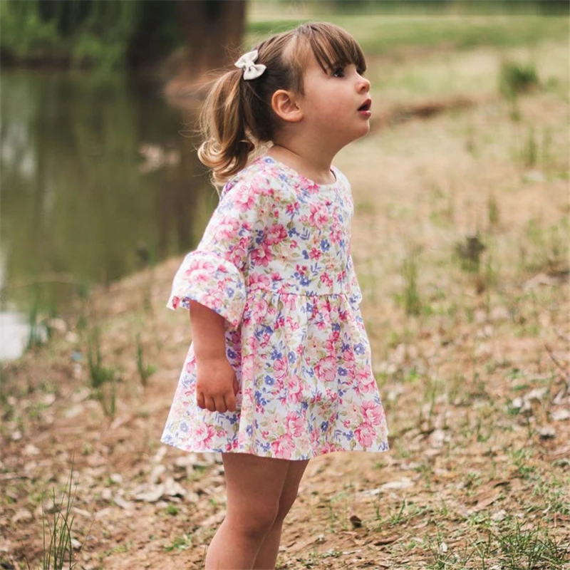 Baby Girls Summer Dress Little Girls Flower Print Cotton Dress Casual Dress for Newborns Infant Baby Cotton Dress 5