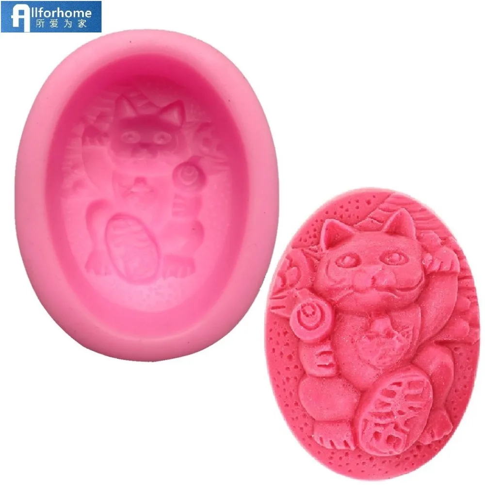 3d Lucky Cat Oval Silicone Soap Making Mould Chocolate Mold Soap Candle