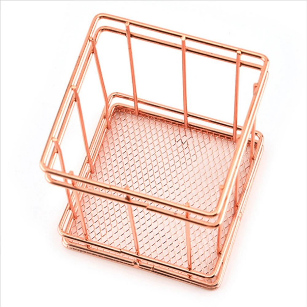 Rectangular Metal Storage Basket, Pink Gold Iron Storage Basket, Home Garden Office Basket, Finishing Iron Baskets Fruit Basket