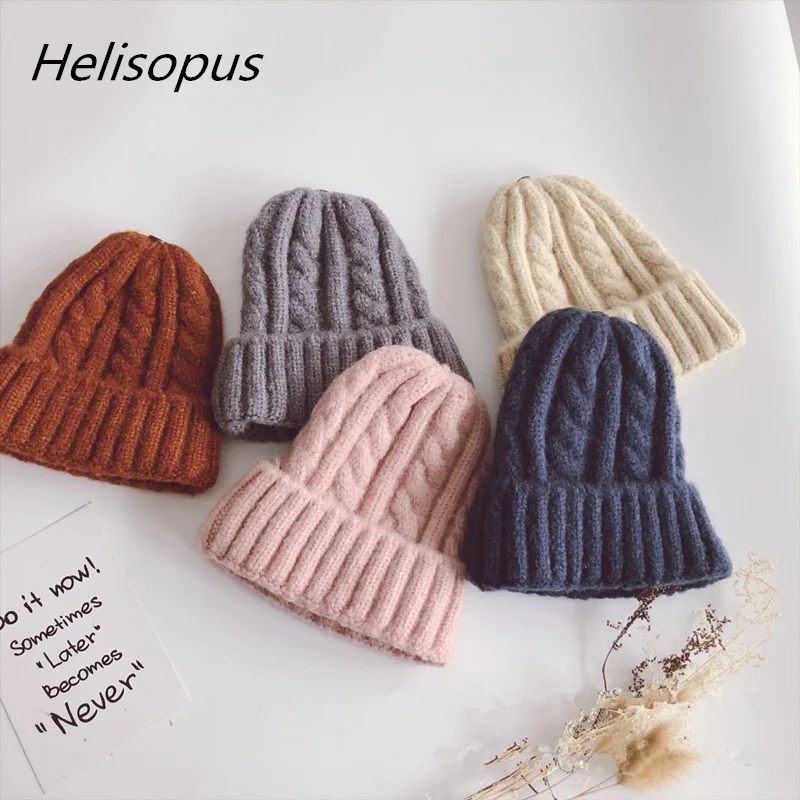 

Helisopus Fashion New Solid Color Knitted Hat for Adult Thick Twist Thread Winter Warm Hats for Women and Men Beanies 10 Colors