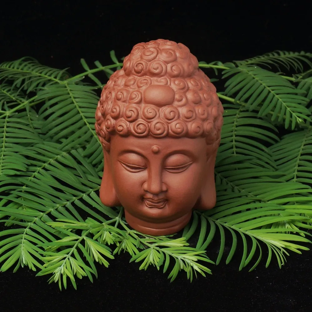 

Ceramic Buddha Statues Head Purple Sand Sakyamuni Buddha Home Garden Decor Figurines Ornament Buddhism Microlandscape Decoration