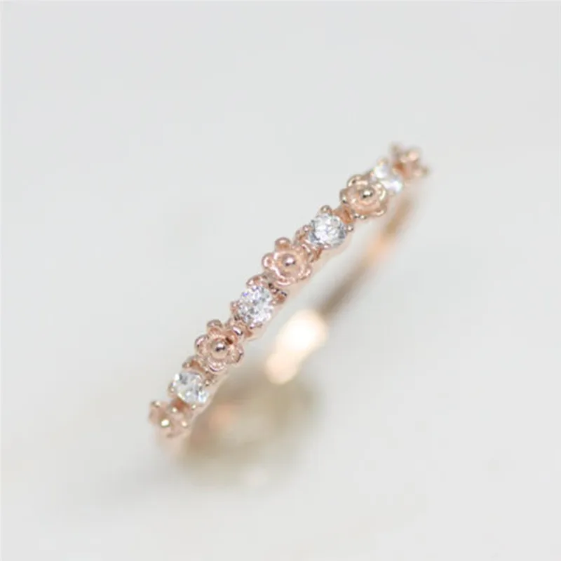 

ROMAD Tiny Flower CZ Rings Rose Gold for Women Dainty Finger Rings Bridesmaid Gift Wedding Engagement Party Female Rings R4