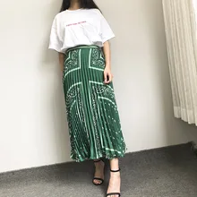 Новая одежда для культивирования морали Джокер сжимающая складка в печати высокой талии длинные юбки