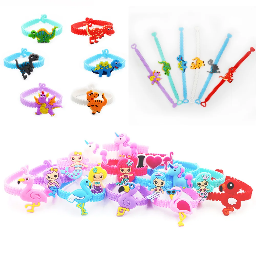 2/10Pcs Dinosaur Rubber Bangle Cute Animal Mermaid Flamingo Bracelet Birthday Holiday Party Kids Children Wristband Favor Hot