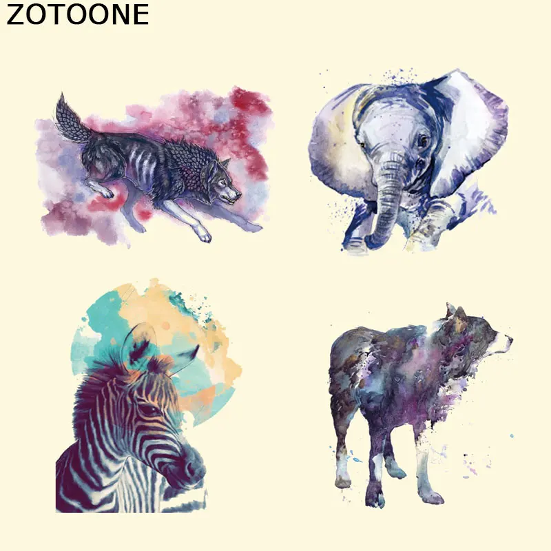 

ZOTOONE Fashion New Watercolor Animal Series Patch Elephant Zebra Sticker A-level Washable Iron on Transfer Patches for Clothing