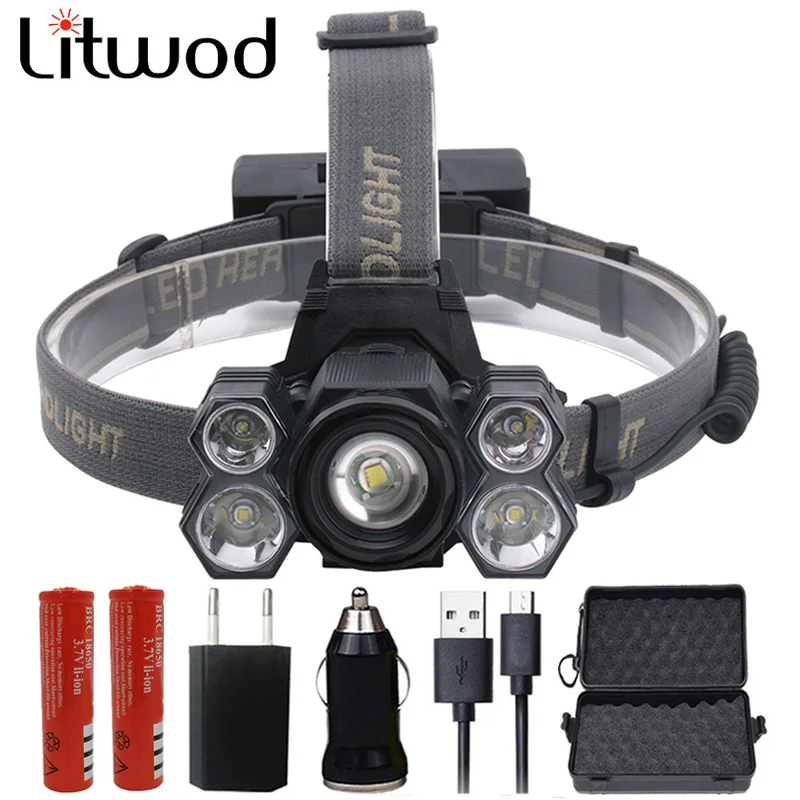 

Litwod 30000 Lumens Led Headlamp XM-L T6 LED USB Headlight Head Lamp 5 Switch Mode Super bright Waterproof headlight