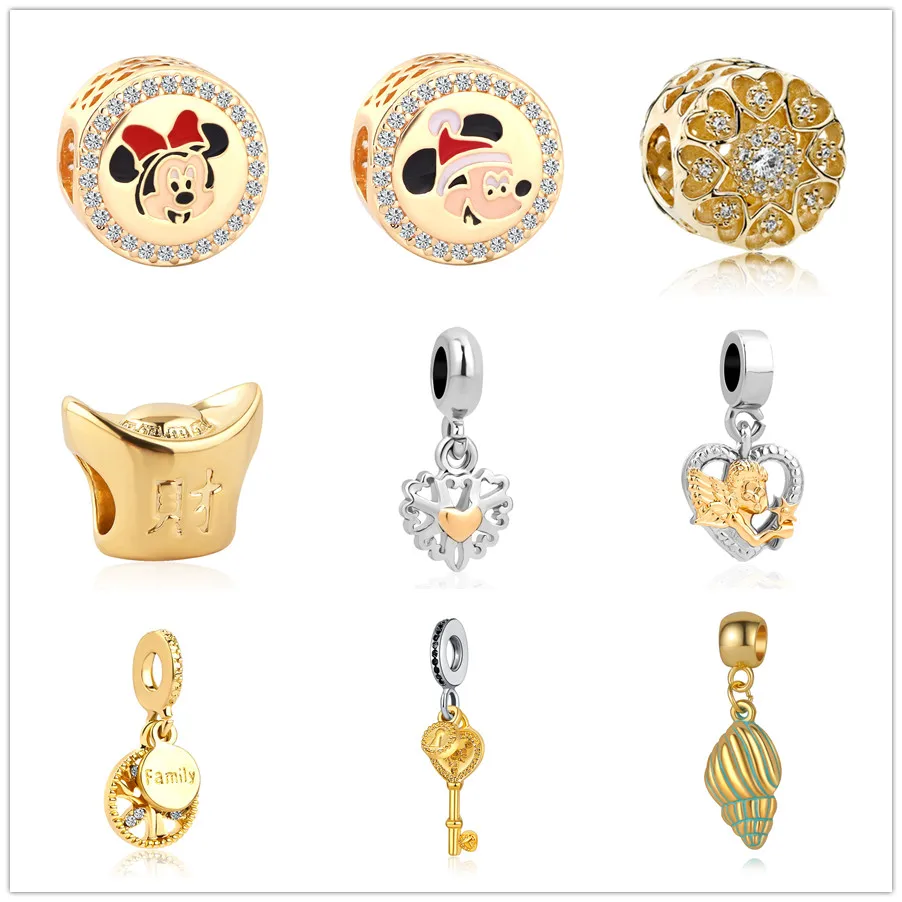 

european 1pc mickey&minnie crystal bead love hanging charms Fit Pandora Charms Bracelet for women men diy jewelry EL118