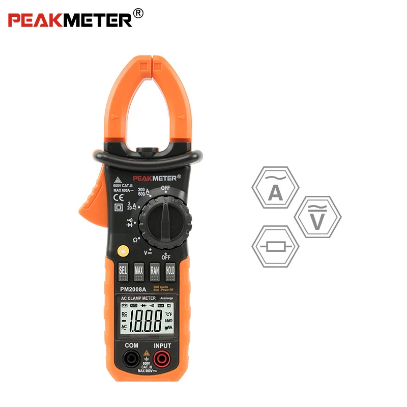 PEAKMETER PM2008A цифровые клещи Автоматический диапазон клещи Амперметр Вольтметр Омметр с ЖК-подсветкой тестер тока напряжения