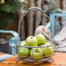 Ручная работа Ретро винтажная серая круглая корзина из металлической проволоки