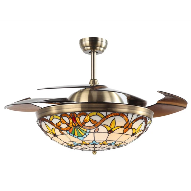 Us 414 99 36w Ceiling Fan Lamp Colored Stained Glass Remote Control 3 Light Color And Wind Sd Adjustable With Quiet Motor In