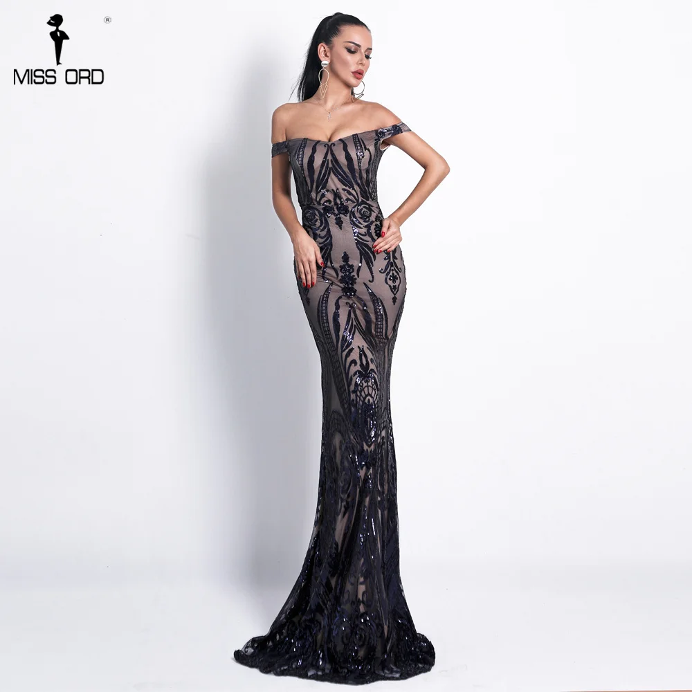 Missord 2018 Women Sexy Bra Off Shoulder Dresses Female Backless Sequin   Elegant Maxi Party  Dress Vestdios FT18691