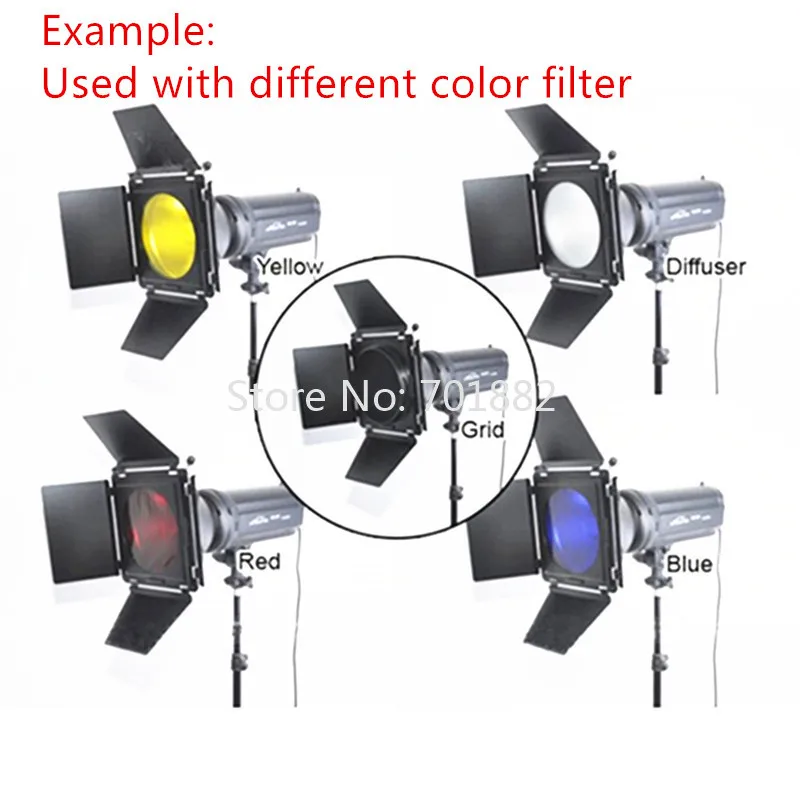 Nicefoto 230mm Metal Elinchrom Hood Barn Door Filter Kit for Elinchrom Reflector SN-12 (2)
