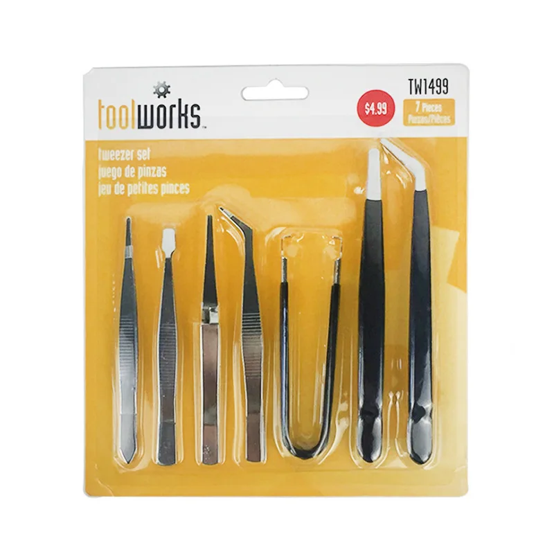 

High quality 7pcs tweezers anti static tool sharp round head elbow reverse type U straight set soldering craft