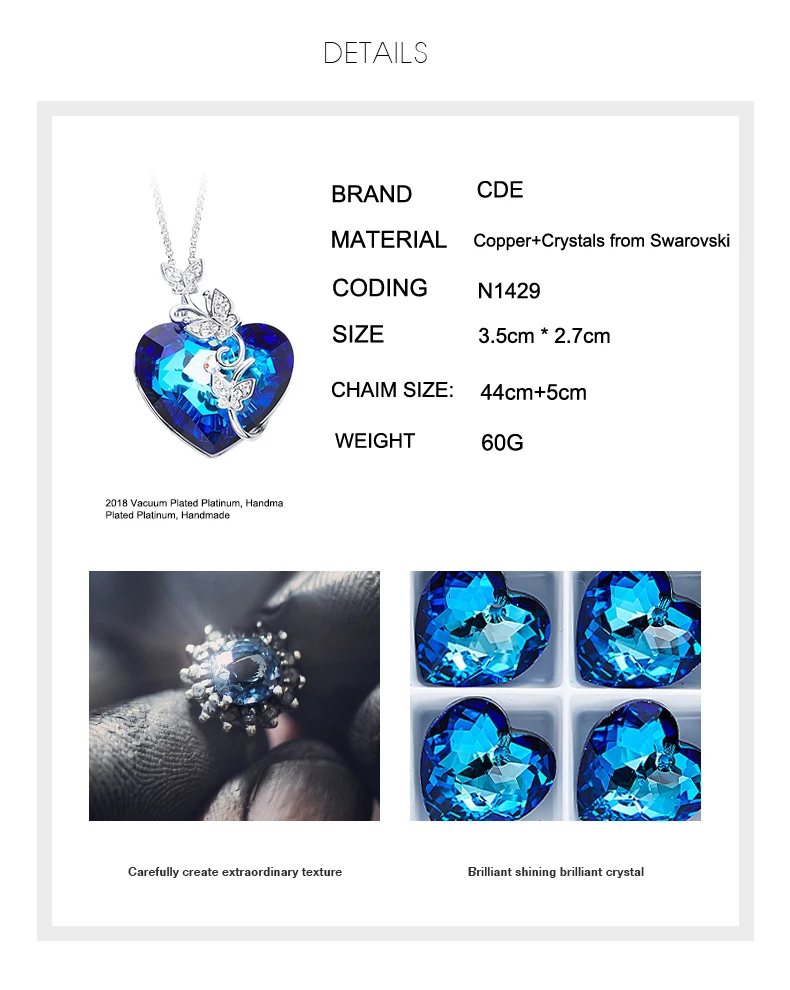 CDE кулон ожерелье украшено кристаллами от Swarovski сердце бабочка ювелирное ожерелье модный изящный драгоценный подарок