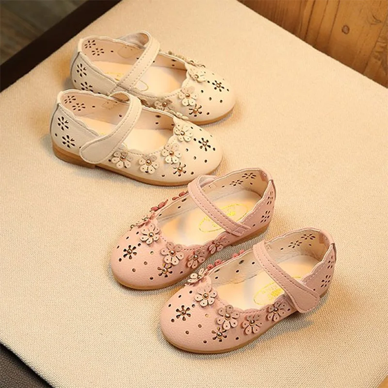 

Spring Girls Shoes Pu Leather Party Shoes For Kids Children Flowers Mary Janes Shoe Hollow Out Sandals white Pink