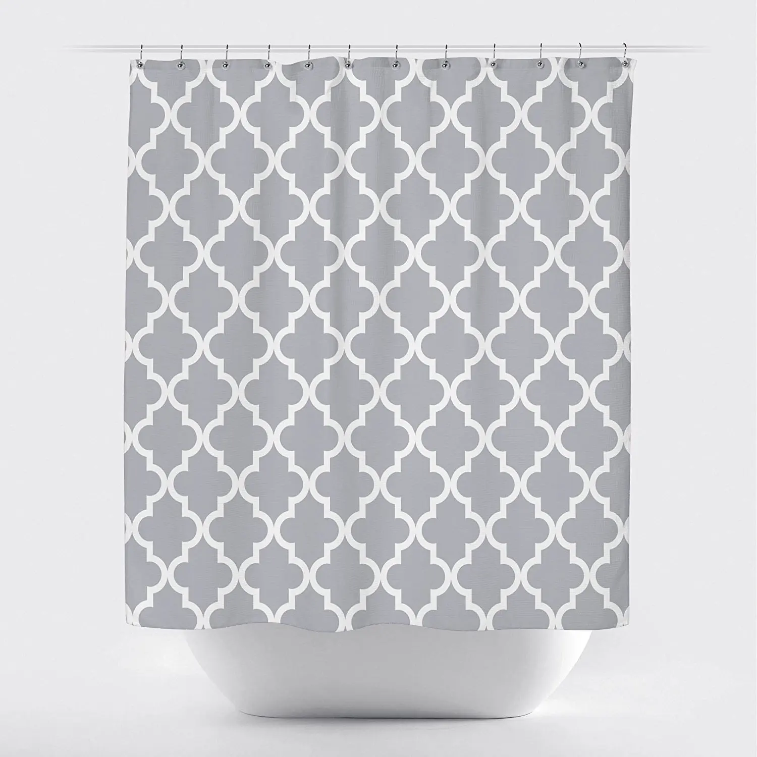 Memory Home Scalloped Durable Fabric Shower Curtain Small White on Gray Waterproof Polyester