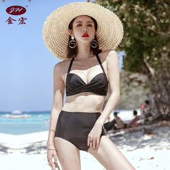 

JH female swimwear 2019 new ladies split simple sexy gathered bikini swimsuit hot spring bathing suit swimming suit