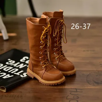 

Martin Boots Girls 2016 New Single Boots High Top Children's Kids Shoes Fringe Middle Boots Vintage PU Leather Winter Boots
