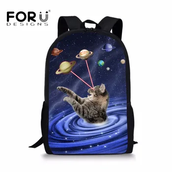 

FORUDESIGNS Universe Galaxy Cat Printing School Bags for Children Girls Teenagers Student Bookbag Satchel Casual Animal Bagpacks