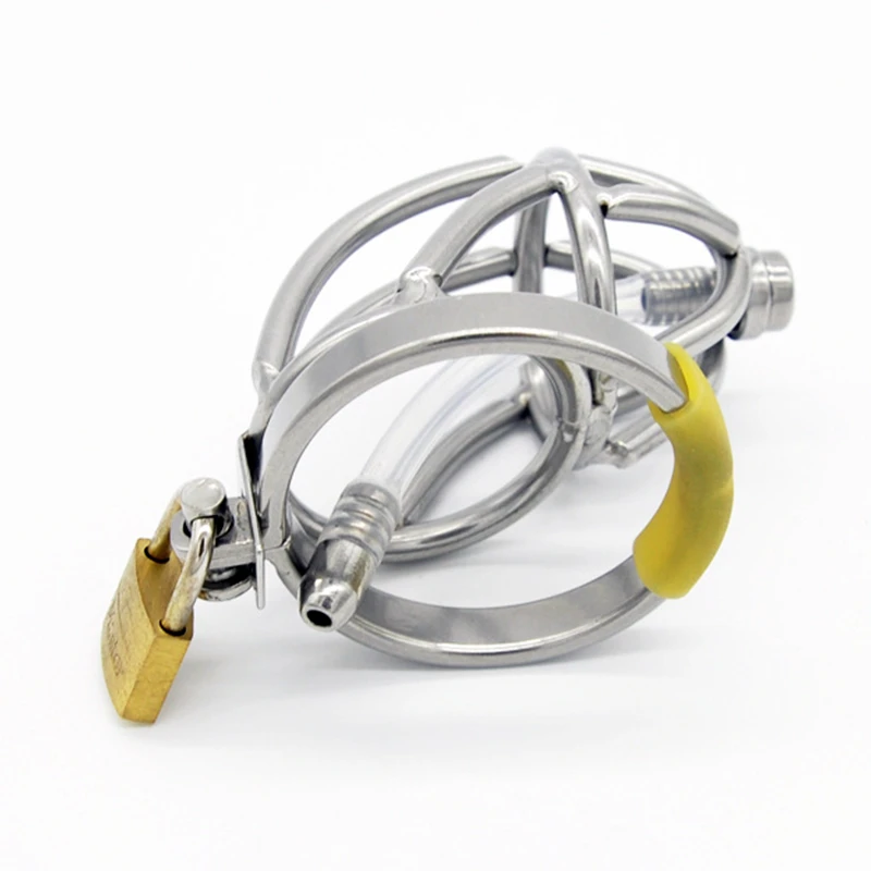 Stainless Steel Male Chastity Device with Urethral Catheter,Cock Cage,Penis Rings,Virginity Lock,Penis Sleeve,Sex Toys for Men