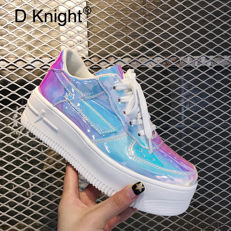 

High Heels Platform Shoes Women Spring Autumn 2019 New Arrival Designer White Fashion Creepers Ladies Wedges Harajuku Dad Shoes