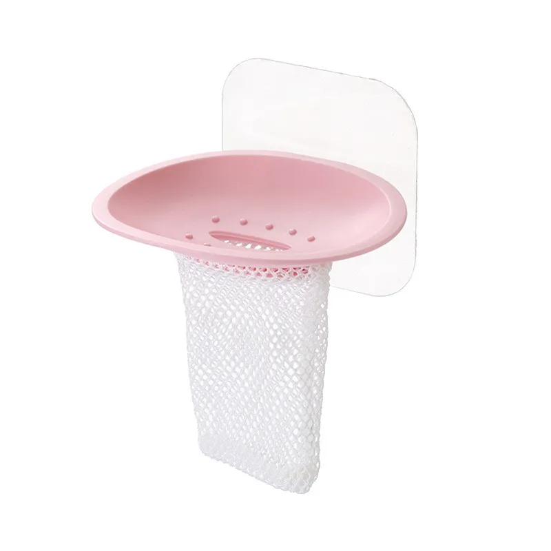 1 шт. мыльницы присоска губка сливное устройство держатель мыльница вместе с сеткой для пены мыльница лоток для кухни ванной комнаты - Цвет: Light Pink