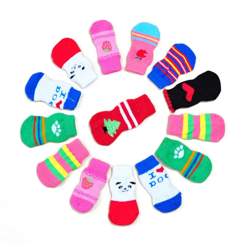 

Pet Products Small Pet Socks Easy Washing Cute 4 PCS Cotton Dog Shoes Antiskid Paws Portable