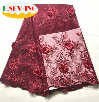 

Red French Tulle Lace Fabric African Stones Lace Material Net Embroidery Nigeria Lace Fabric for Wedding
