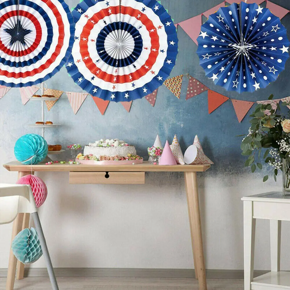American Party Decor- Background Round Wall Decor-USA Independence Day- Patriotic 6pcs