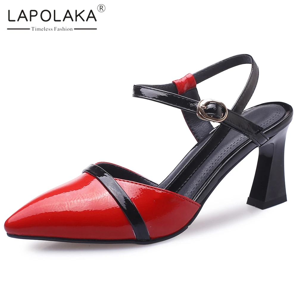 

Lapolaka New Arrivals Hot Sale 2019 Large Size 32-42 Pointed Toe Party Wedding Sandals Woman Shoes Black Red Shoes Woman Sandals