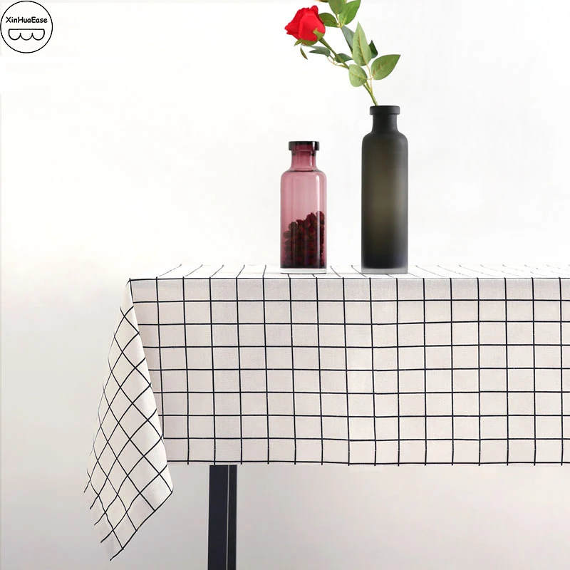 

XinHuaEase Tablecloth for Kitchen Rectangular Cotton and Linen Table Cloth Simple Nordic Tafelkleed Table Cover Grid Tablecloths