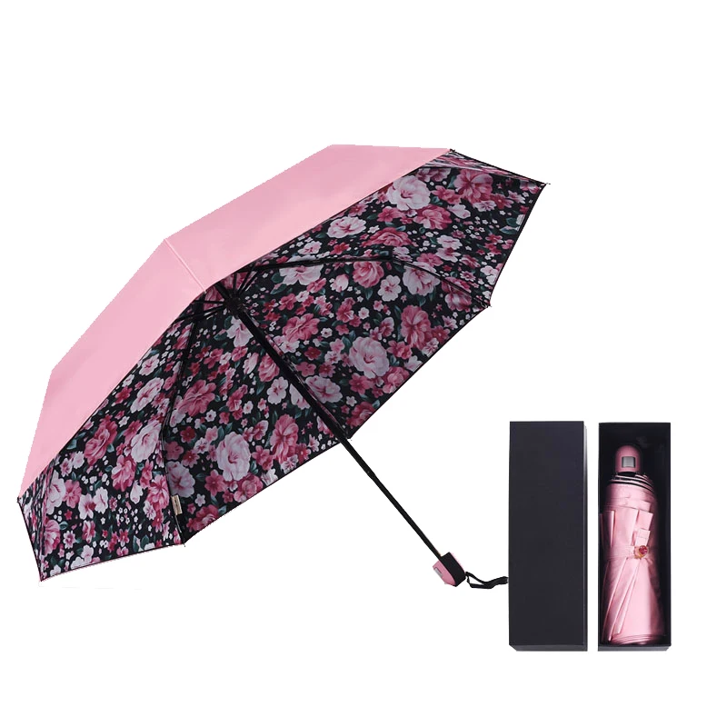 

Double three-fold Floral flower umbrella rain woman Anti-UV parasol sun folding umbrellas ladies Sunscreen paraguas MYSY-1