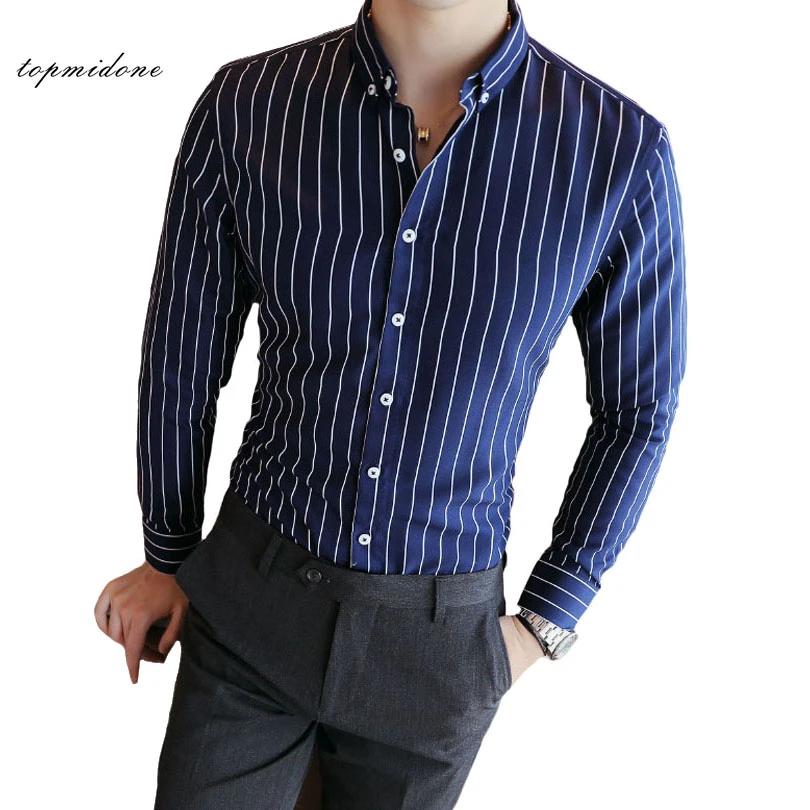 blue and white striped formal shirt