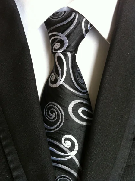  8cm Men Formal Neck Ties Set with Handkerchief Black with White Classic Paisley Gravata Sets