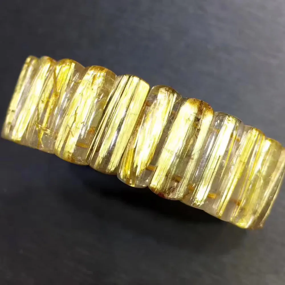 

Natural Brazil Gold Rutilated Titanium Quartz Crystal 20x6mm Woman Man Rectangle Beads Bracelet Bangle Wealthy AAAAAA