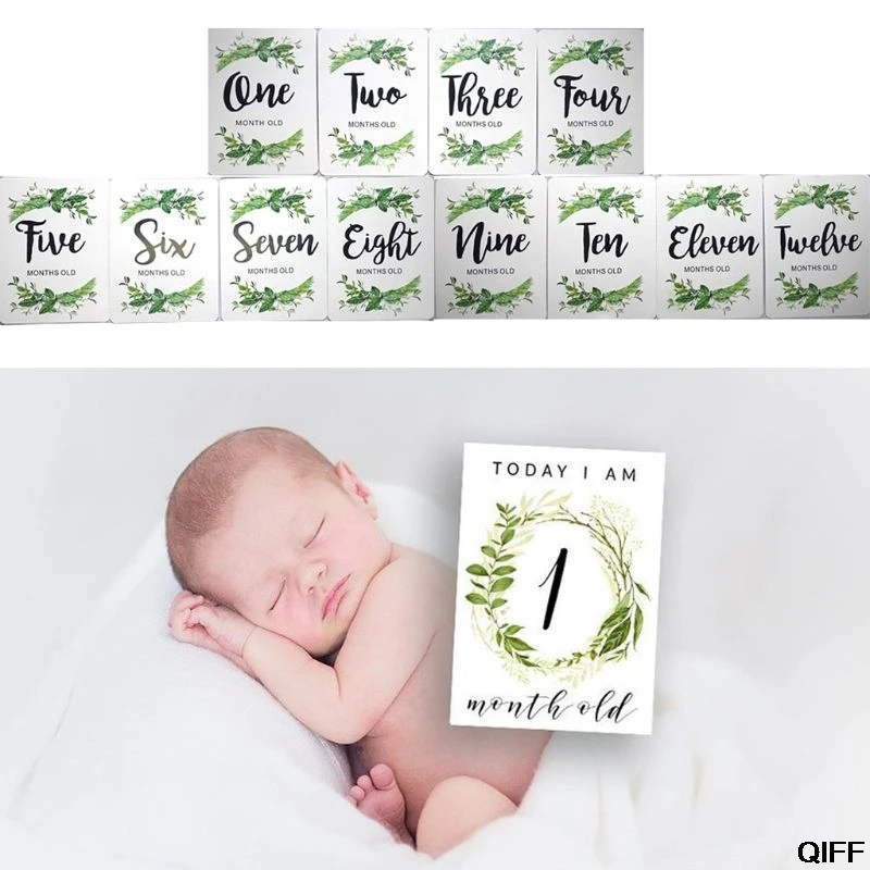 

Dropshipping 12Pcs/Set Month Card Baby Monthly Newborn Photos Funny Cartoon Photography Photo Cards Stickers