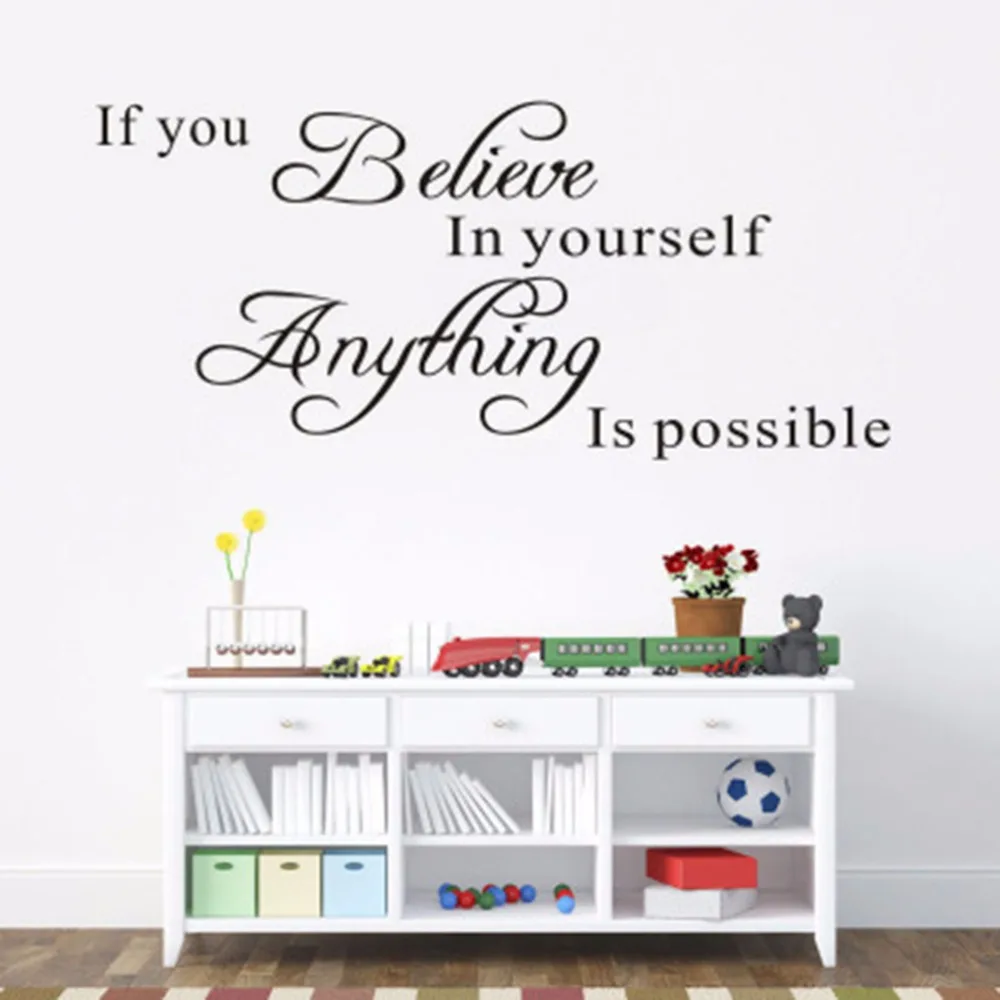 

1PCS Inspirational Quotes If You Believe In Yourself Anything Is Possible Wall Stickers Decorative PVC Art Home Decor 60x20cm