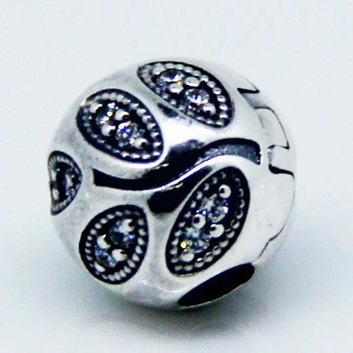 Подходит для Pandora шармы браслеты стерлингового серебра ювелирные изделия зажим в форме листика бусины с прозрачным CZ
