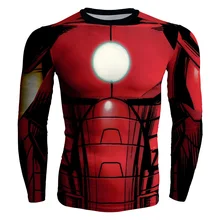 2017 Summer Hi-Q Quick-dry Slim Fitness Men’s T-shirt Long Sleeve Male Tees Comics The Avengers Red Iron Man Superhero Prints