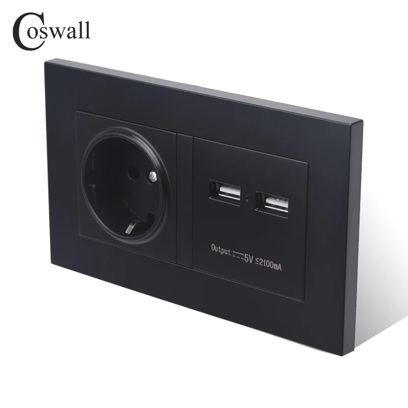 COSWALL 146 розетка настенного типа 16A стандарт ЕС с двойным USB смарт зарядным портом