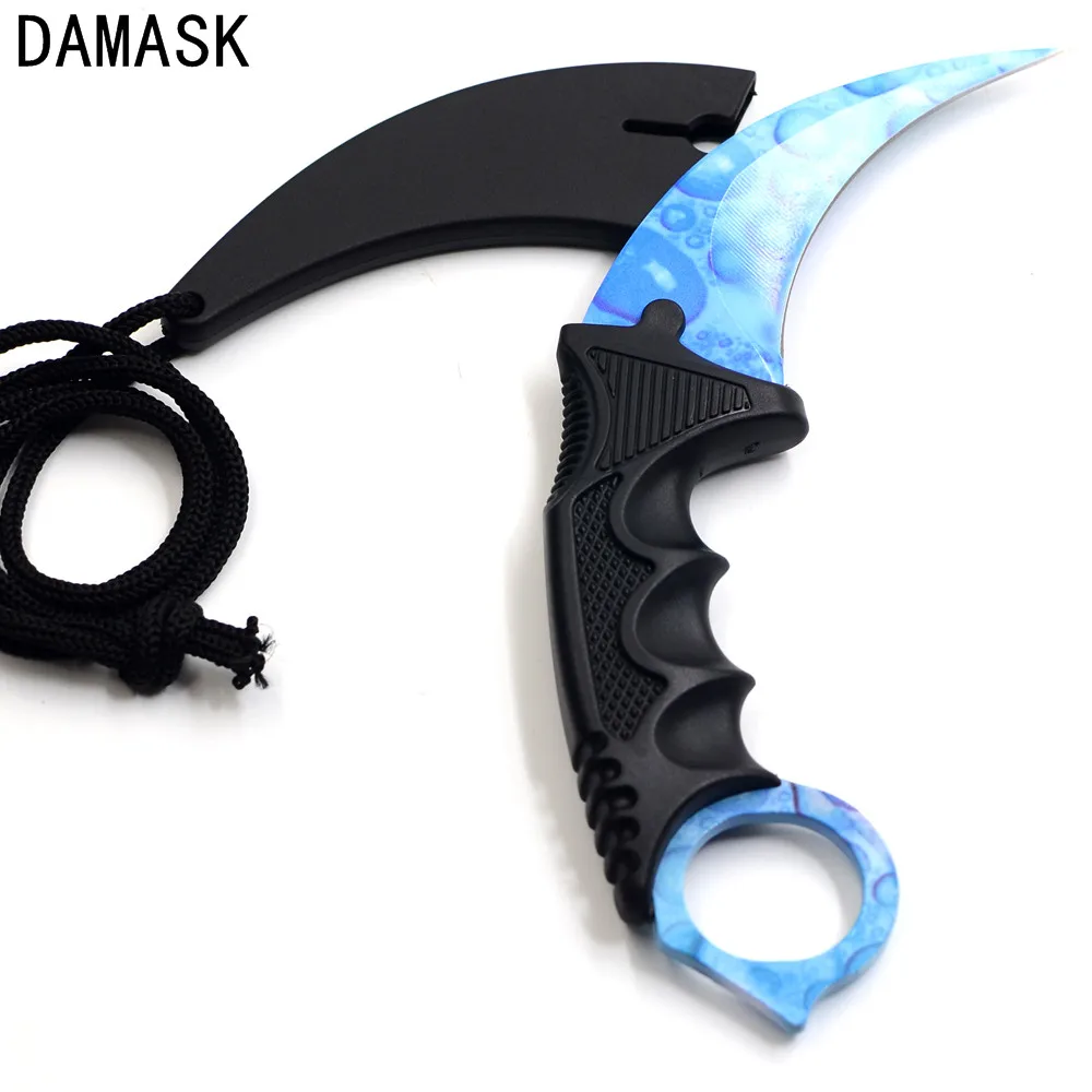 Дамаск CSGO охотничий нож с фиксированным клинком Karambit Тактический выживания шеи