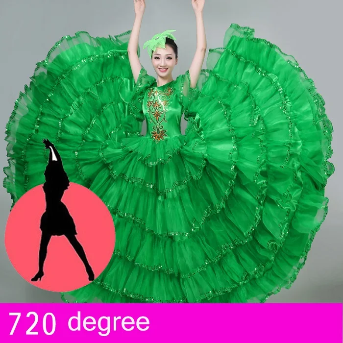 Испанская коррида танцевальная юбка в стиле фламенко бальный стиль женское атласное платье Цыганский костюм для сценических выступлений танцевальный костюм DN3043 - Цвет: 720 degree