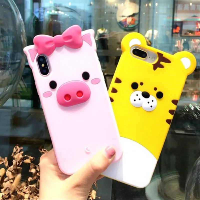 MYSUN роскошный 3D милый мультяшный Тигр Розовая Свинья чехол для iPhone 6 6S 7 8 Plus